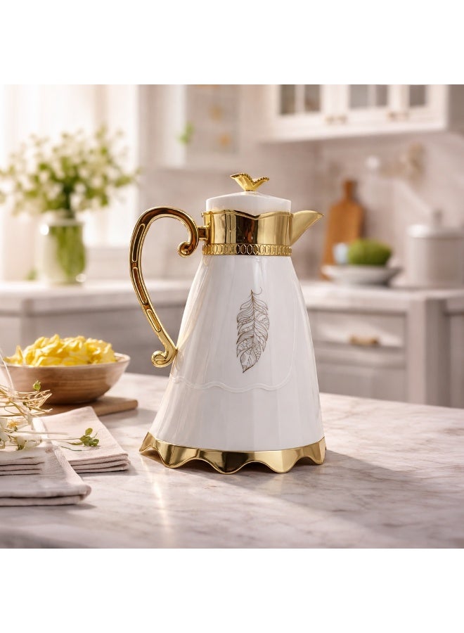 IDEAL PACK Luxury Arabic Coffee Thermos Flask – Elegant White & Gold Vacuum Insulated - Image 3