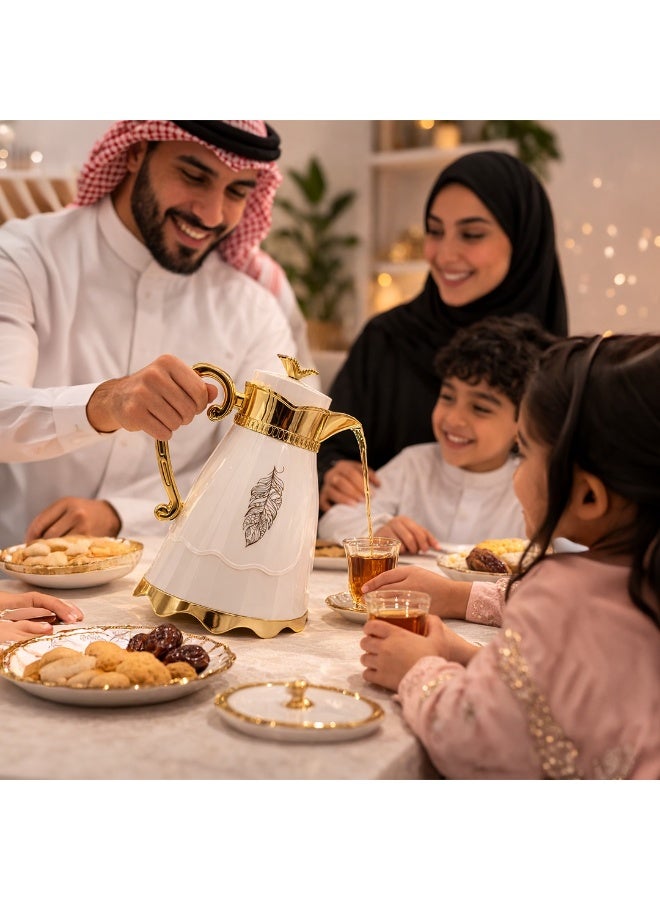 IDEAL PACK Luxury Arabic Coffee Thermos Flask – Elegant White & Gold Vacuum Insulated - Image 5