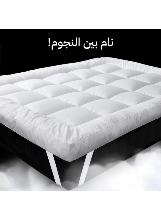 Luxury Hotel Mattress Topper (Top Mattress Pad) – 14 cm Thick – Ultra-Soft Microfiber Fabric – Elastic Corner Straps for Secure Fit – Soft & Comfortable – 200 × 200 cm – White - Image 3