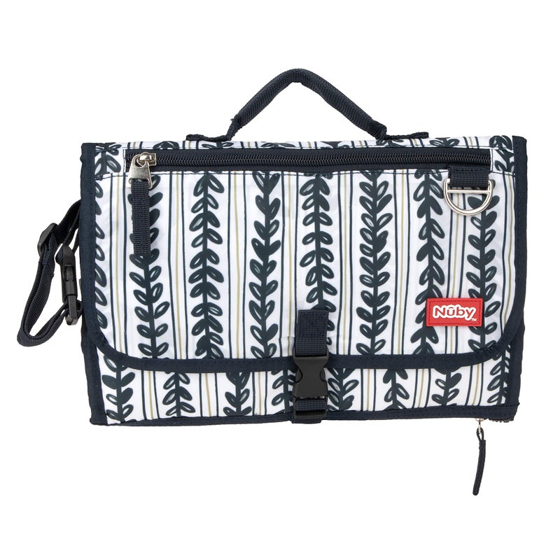 Nuby Portable Baby Changing Pad Station, Quick Wipe Clean Changing Mat with Built-in Pillow, Stripes Print - Image 1