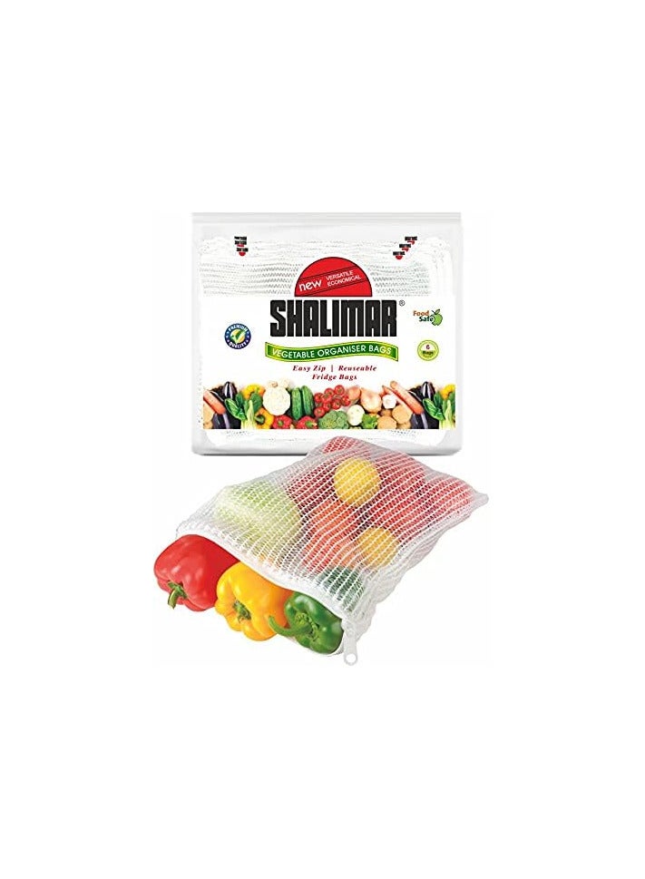 shalimar Shalimar Reusable Vegetable Fridge Bags – Pack of 6 – Eco-Friendly Multipurpose Mesh Bags for Fruits & Vegetables Breathable Washable & Durable Storage Bags - Natural Color  - Image 1