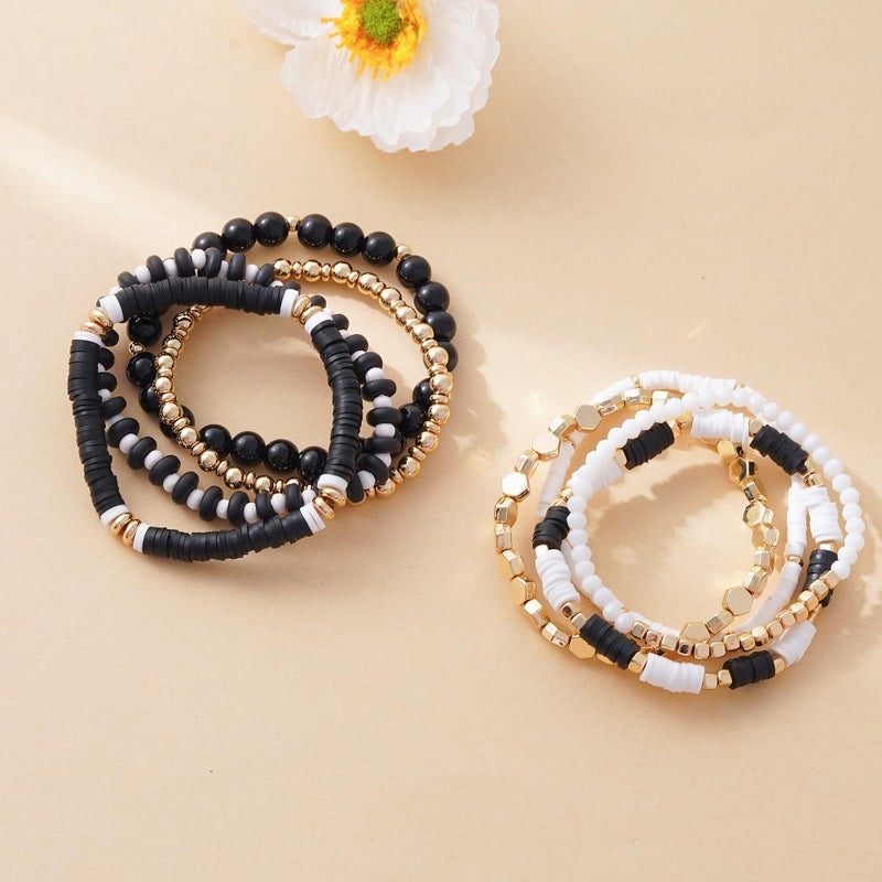 GOOJIDS Black Surfer Heishi Clay Bead Bracelets for Women Bohemian Stackable Gold Plated Beaded Stretch Bracelets Elastic Layering Friendship Bracelets Set Boho Jewelry - Image 2