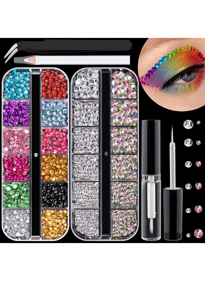 BELLEBOOST Flat Back Rhinestone Kits Colorful Rhinestones+Crystal Ab&Transparent White Gems With Quick Dry Makeup Glue+Picker Pencil+Tweezer For Nail Art And Face Makeup  - Image 1