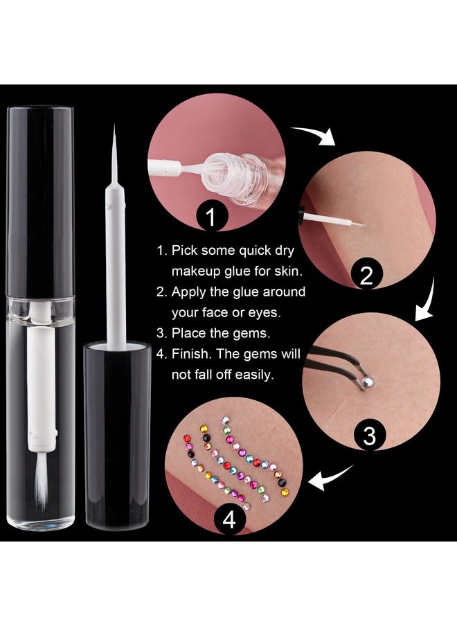 BELLEBOOST Flat Back Rhinestone Kits Colorful Rhinestones+Crystal Ab&Transparent White Gems With Quick Dry Makeup Glue+Picker Pencil+Tweezer For Nail Art And Face Makeup  - Image 4