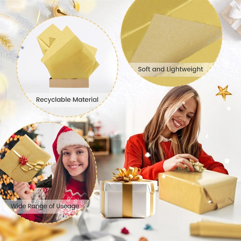 Hlonon Gold Tissue Paper for Gift Bags - 30 Sheets of Gold Wrapping Tissue Paper Bulk Packaging Paper for Weddings Birthday DIY Project Christmas Gift Wrapping Crafts Decor (14 x 20 Inch) - Image 3