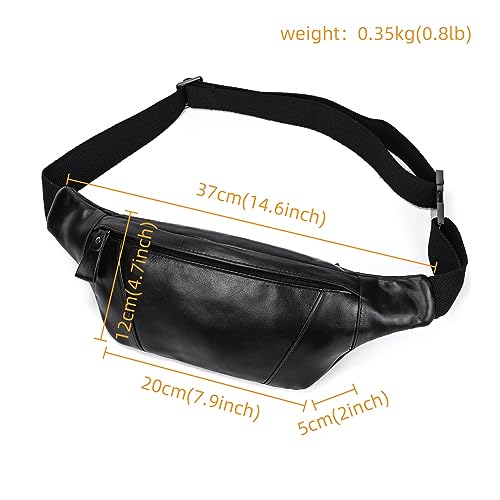 LUUFAN Mens Leather Waist Bag Multiple Pockets Slim Fanny Pack Adjustable Belt bag for Outdoor Running Hiking and Travel Black - Image 3