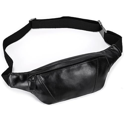 LUUFAN Mens Leather Waist Bag Multiple Pockets Slim Fanny Pack Adjustable Belt bag for Outdoor Running Hiking and Travel Black - Image 1