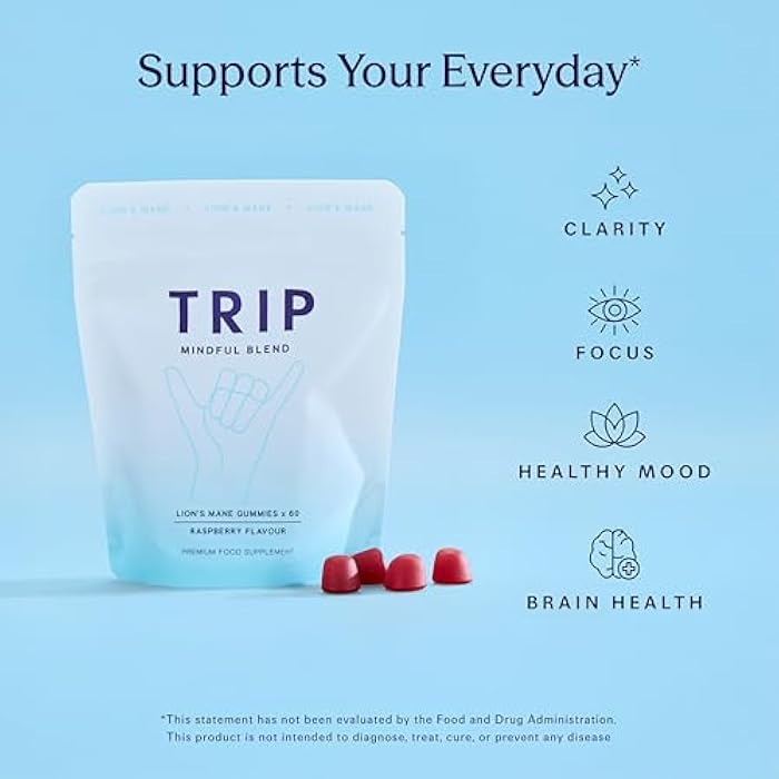 TRIP Lion’s Mane Gummies with 2000mg Lion’s Mane Mushrooms Extract Per Serving, Vegan, Naturally Flavored On the Go Chewable Gummy, Delicious Raspberry Flavor, 1 Bag, 60 Count - Image 3