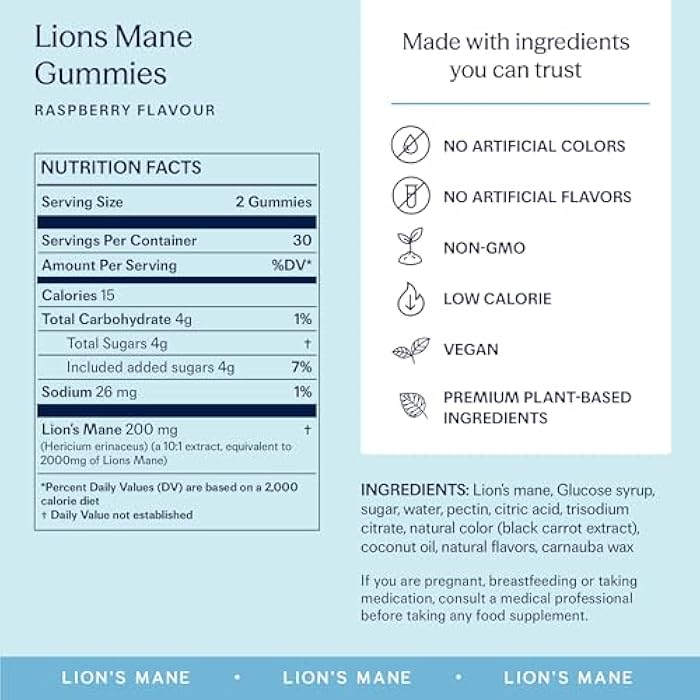 TRIP Lion’s Mane Gummies with 2000mg Lion’s Mane Mushrooms Extract Per Serving, Vegan, Naturally Flavored On the Go Chewable Gummy, Delicious Raspberry Flavor, 1 Bag, 60 Count - Image 2