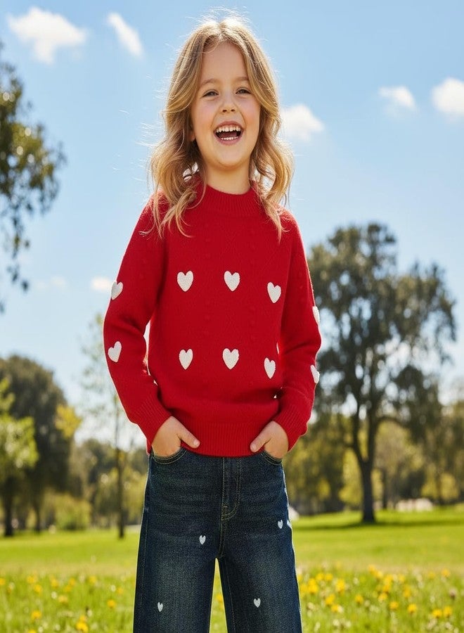 Peacolate 2-7T Spring Fall Little Girls 2pcs Clothing Set Heart Knit Sweater and Straight Jeans(Red,2-3Years) - Image 2