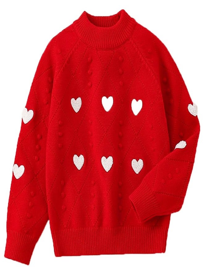 Peacolate 2-7T Spring Fall Little Girls 2pcs Clothing Set Heart Knit Sweater and Straight Jeans(Red,2-3Years) - Image 3