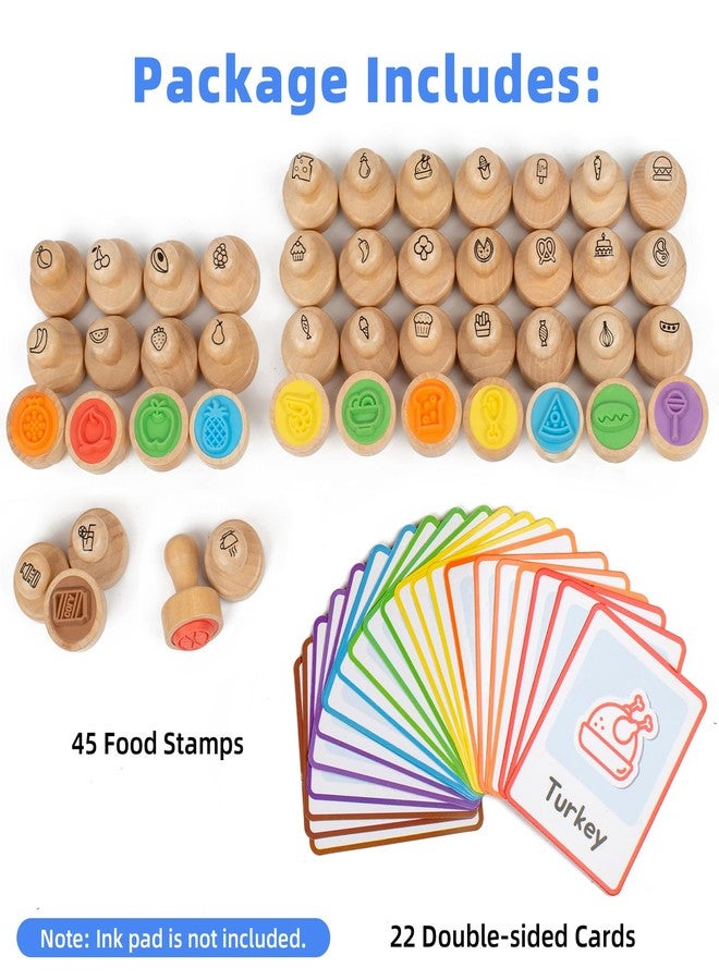 Busy edition Stamps for Kids, 45 Pcs Wooden Stamp Set - Food Stampers Birthday Gift Party Favor, Carnival Prizes, School Stampers, Toddler Arts and Arafts, Treasure Box Toys for Classroom - Image 2