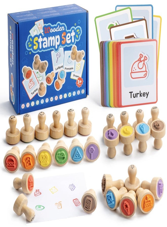 Busy edition Stamps for Kids, 45 Pcs Wooden Stamp Set - Food Stampers Birthday Gift Party Favor, Carnival Prizes, School Stampers, Toddler Arts and Arafts, Treasure Box Toys for Classroom - Image 1