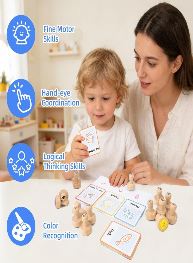Busy edition Stamps for Kids, 45 Pcs Wooden Stamp Set - Food Stampers Birthday Gift Party Favor, Carnival Prizes, School Stampers, Toddler Arts and Arafts, Treasure Box Toys for Classroom - Image 3