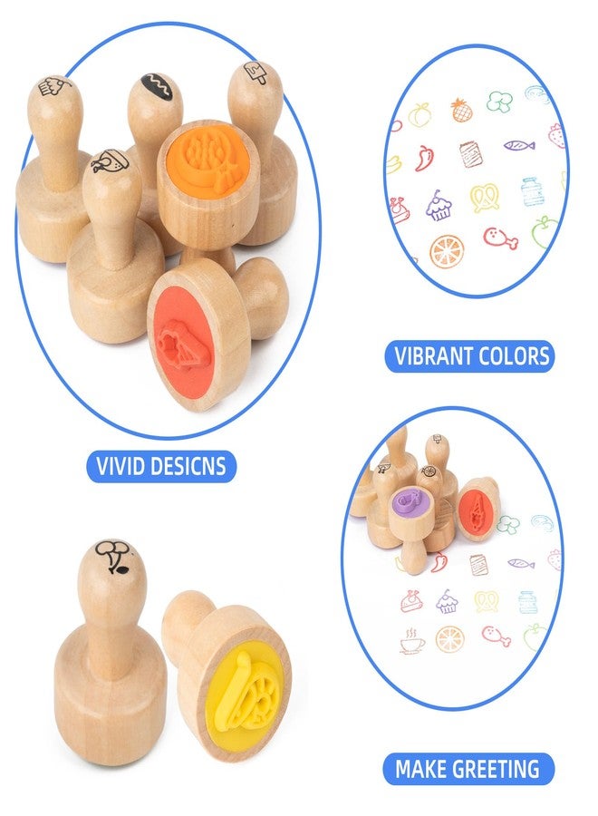 Busy edition Stamps for Kids, 45 Pcs Wooden Stamp Set - Food Stampers Birthday Gift Party Favor, Carnival Prizes, School Stampers, Toddler Arts and Arafts, Treasure Box Toys for Classroom - Image 5