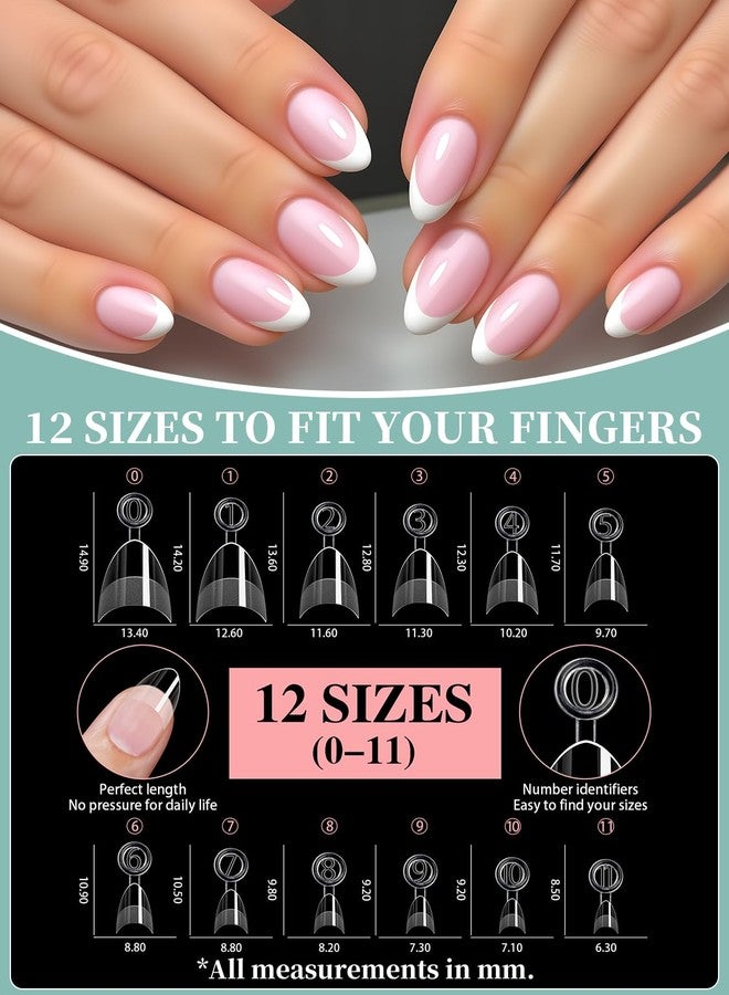 Cycullinyt 600Pcs Extra Short Half Cover Almond Soft Gel Clear Nail Tips Set, Pre-Etched XXS Fake Nails False Nail Extension for Home Salon DIY 12 Sizes - Image 2