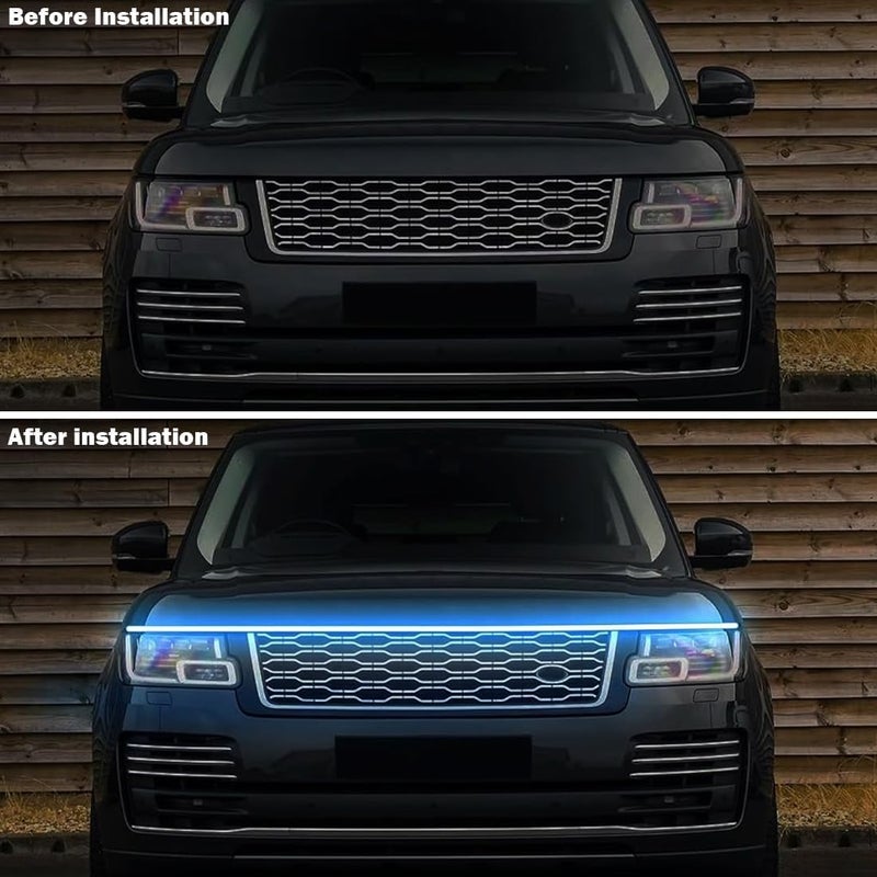 شريط ضوء غطاء المحرك للسيارة، شريط ضوء LED ديناميكي للسيارة، شريط ضوء LED للسيارة بطول 70 بوصة، شريط ضوء تشغيل نهاري مرن خارجي للسيارات والشاحنات وسيارات الدفع الرباعي (أزرق جليدي) - Image 3