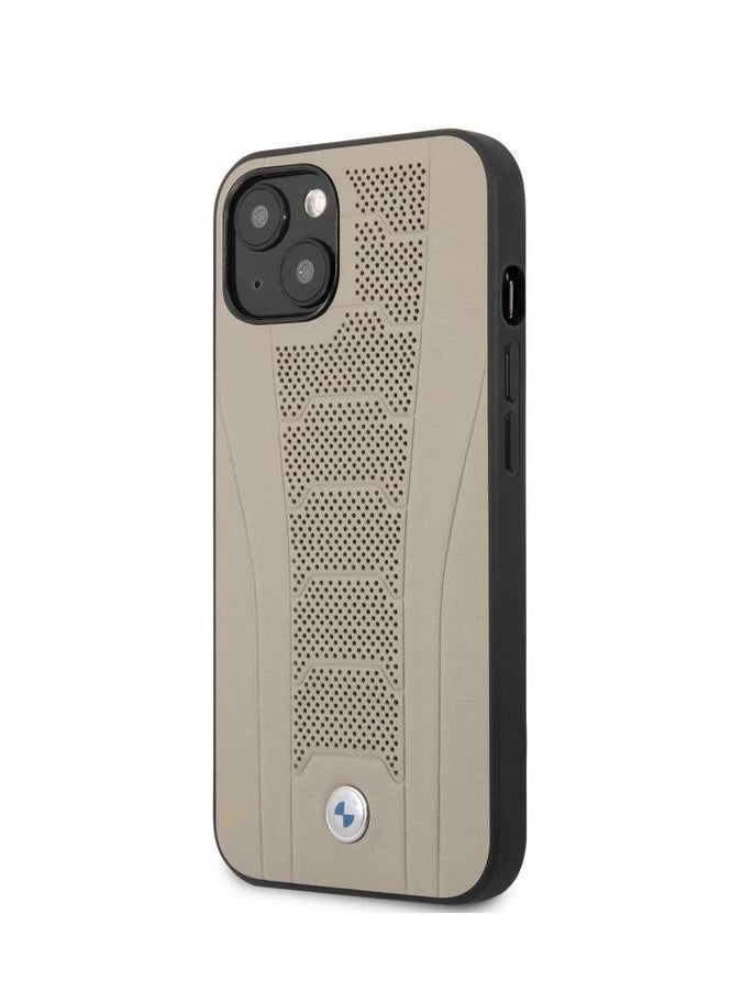 BMW - iPhone 13 Pro Max Hard Case 6.7inch Real Leather Back Cover Seat Pattern Tone On Tone Perforations Debossed Lines - Beige - Image 1