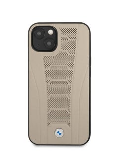 BMW iPhone 13 Pro Max Hard Case 6.7inch Real Leather Back Cover Seat Pattern Tone On Tone Perforations Debossed Lines - Beige  - Image 3