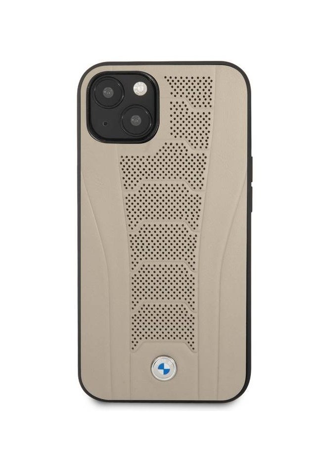 BMW - iPhone 13 Pro Max Hard Case 6.7inch Real Leather Back Cover Seat Pattern Tone On Tone Perforations Debossed Lines - Beige - Image 1