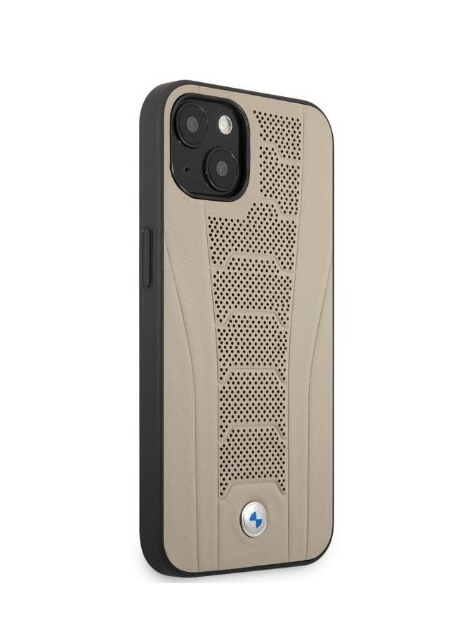 BMW - iPhone 13 Pro Max Hard Case 6.7inch Real Leather Back Cover Seat Pattern Tone On Tone Perforations Debossed Lines - Beige - Image 1