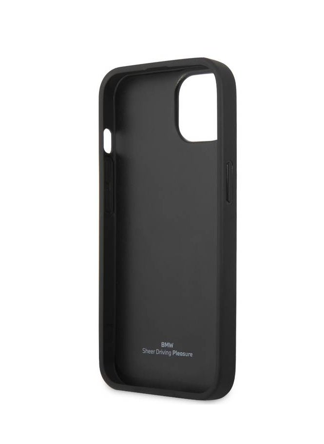 BMW - iPhone 13 Pro Max Hard Case 6.7inch Real Leather Back Cover Seat Pattern Tone On Tone Perforations Debossed Lines - Beige - Image 1