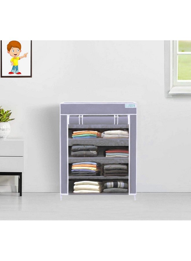 FLIPZON | 4 Shelves Baby Foldable Wardrobe | Non-Woven Fabric Shelves | Grey - Image 1