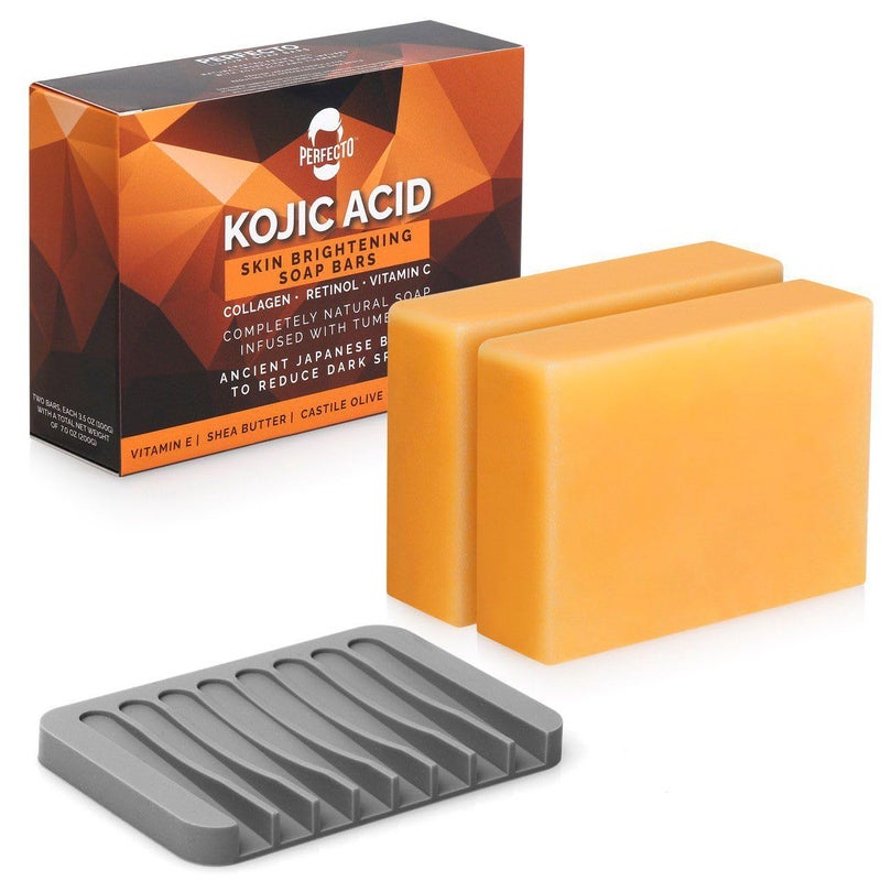 Perfecto Kojic Acid Soap for Hyperpigmentation  AllNatural Kojic Acid Turmeric Soap Bars  Soap Bar Reduces Dark Spots  Skin Soap with Vitamin C Retinol Collagen 100g x 2 Bars - Image 1