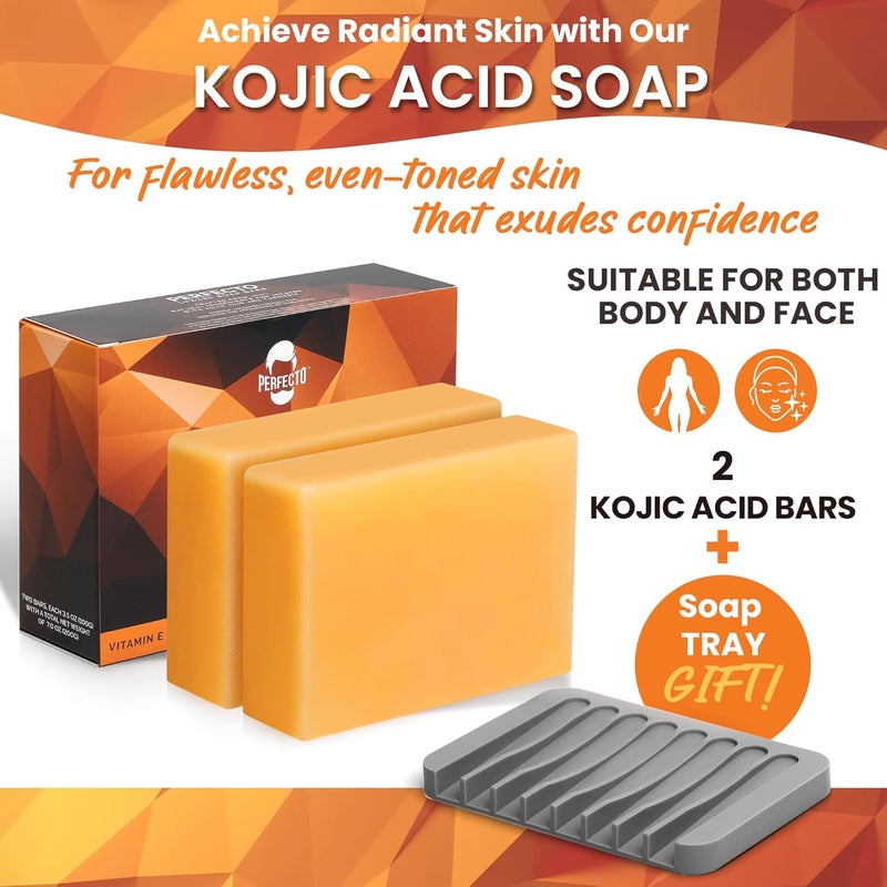 Perfecto Kojic Acid Soap for Hyperpigmentation  AllNatural Kojic Acid Turmeric Soap Bars  Soap Bar Reduces Dark Spots  Skin Soap with Vitamin C Retinol Collagen 100g x 2 Bars - Image 2