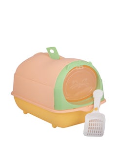 HAPPY PUSS Cat litter box enclosed, large cat sand box, litter tray for indoor, open top with carbon filter, odor control. Kitten toilet, with cat litter scoop, detachable with front door flap.  - Image 1