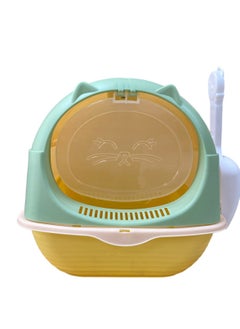 HAPPY PUSS Cat litter box enclosed, large cat sand box, litter tray for indoor, open top with carbon filter, odor control. Kitten toilet, with cat litter scoop, detachable with front door flap.  - Image 2