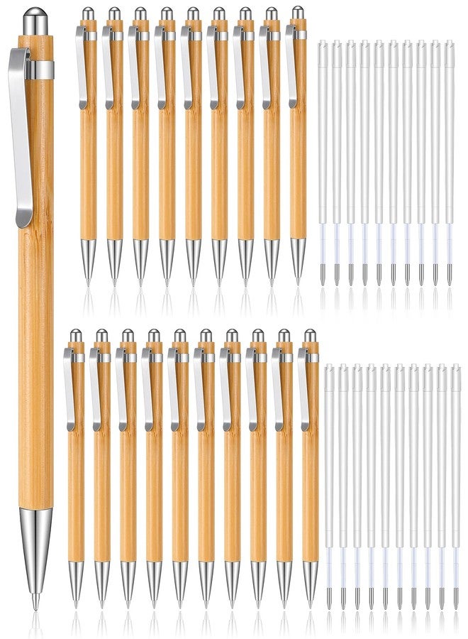 Fainne Bamboo Retractable Ballpoint Pen Engraving Wooden Black Ink 1mm Thank You Wooden Pens Writing Office School Supplies for Teacher Coworker Student Journal Graduation Gifts(20 Pcs) - Image 1