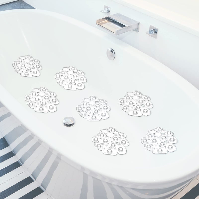 Riakrum Riakrum 12 Counts Pebble Bath Treads Non Slip Bathtub Stickers with Suction Cups Pebble Non Slip Mat for Smooth Surface Shower Floor Mat Provides Traction Machine WashableTransparent