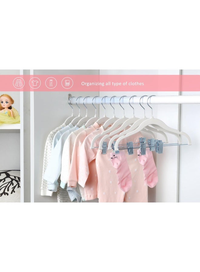 ManGotree 11.8'' Baby Velvet Hangers With Movable Clips, Non-Slip Kids Felt Hangers, Ultra-Thin Space-Saving Children'S Clothes Hangers For Skirts, Pants, Dresses, Shirts, Jackets (28 Pack, White) - Image 2