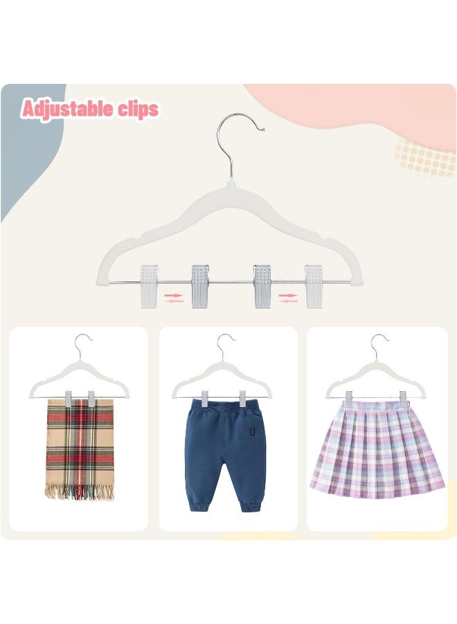ManGotree 11.8'' Baby Velvet Hangers With Movable Clips, Non-Slip Kids Felt Hangers, Ultra-Thin Space-Saving Children'S Clothes Hangers For Skirts, Pants, Dresses, Shirts, Jackets (28 Pack, White) - Image 4