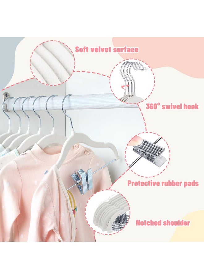 ManGotree 11.8'' Baby Velvet Hangers With Movable Clips, Non-Slip Kids Felt Hangers, Ultra-Thin Space-Saving Children'S Clothes Hangers For Skirts, Pants, Dresses, Shirts, Jackets (28 Pack, White) - Image 3