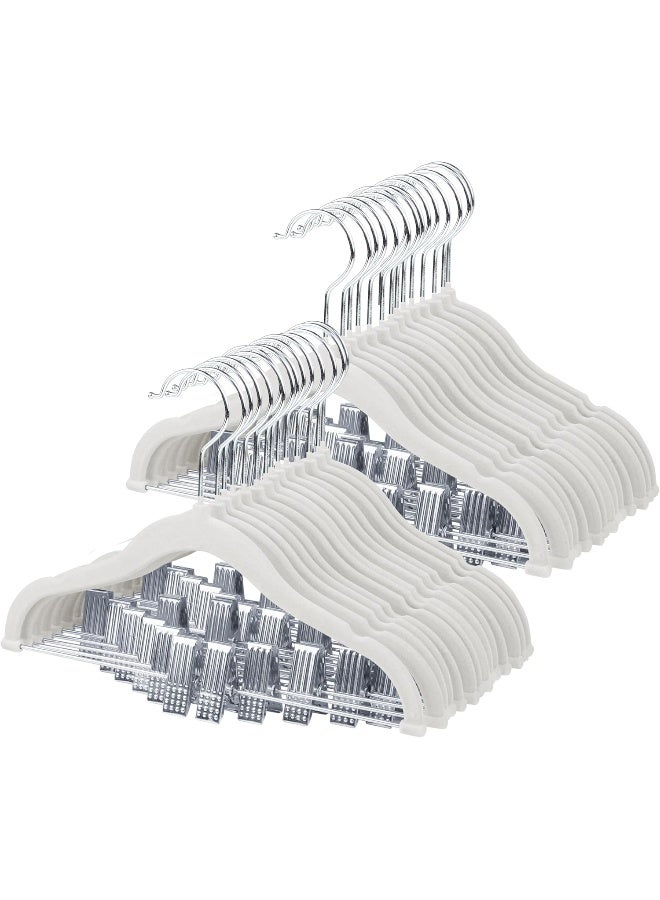 ManGotree 11.8'' Baby Velvet Hangers With Movable Clips, Non-Slip Kids Felt Hangers, Ultra-Thin Space-Saving Children'S Clothes Hangers For Skirts, Pants, Dresses, Shirts, Jackets (28 Pack, White) - Image 1