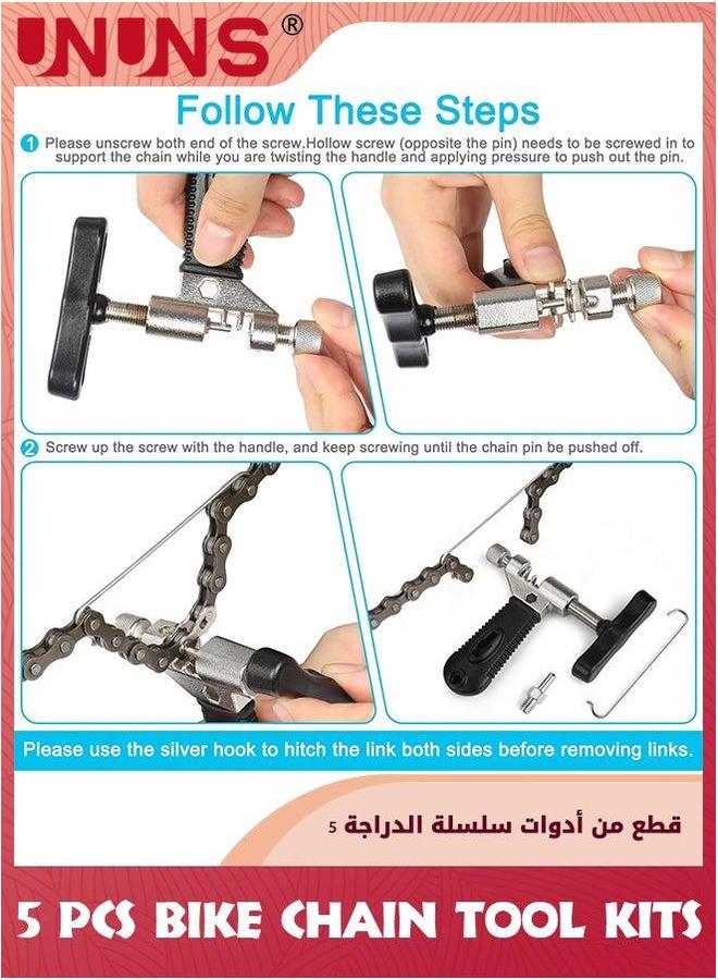 UNUNS أداة سلسلة الدراجة، مجموعة إصلاح الدراجة، كماشة وصلات الدراجة + أداة كسر السلسلة + فاحص السلسلة + مفتاح + 3 أزواج من وصلات الدراجة المفقودة، مجموعة إصلاح سريعة لراكبي الدراجات، أداة متعددة الوظائف - Image 4