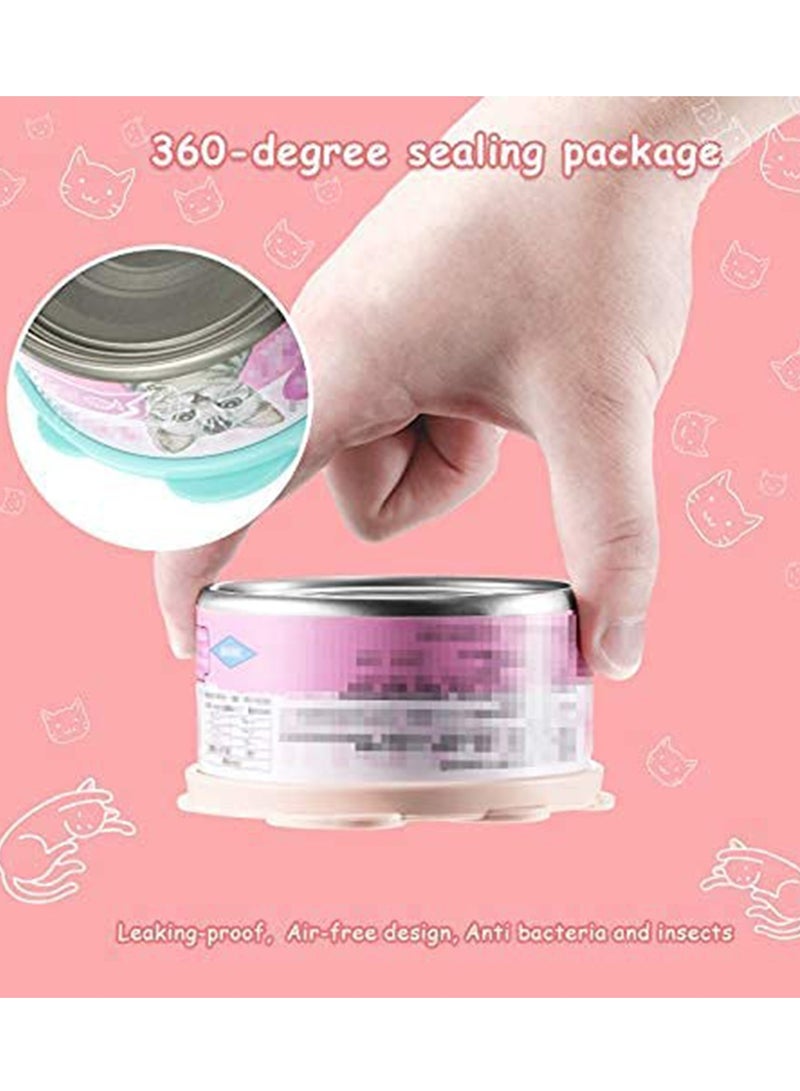 SYOSI أغطية علب طعام الحيوانات الأليفة والملاعق، أغطية علب سيليكون عالمية خالية من BPA لطعام الكلاب والقطط، غطاء علبة واحد يناسب معظم أحجام علب طعام الكلاب والقطط القياسية باللون الوردي - Image 2