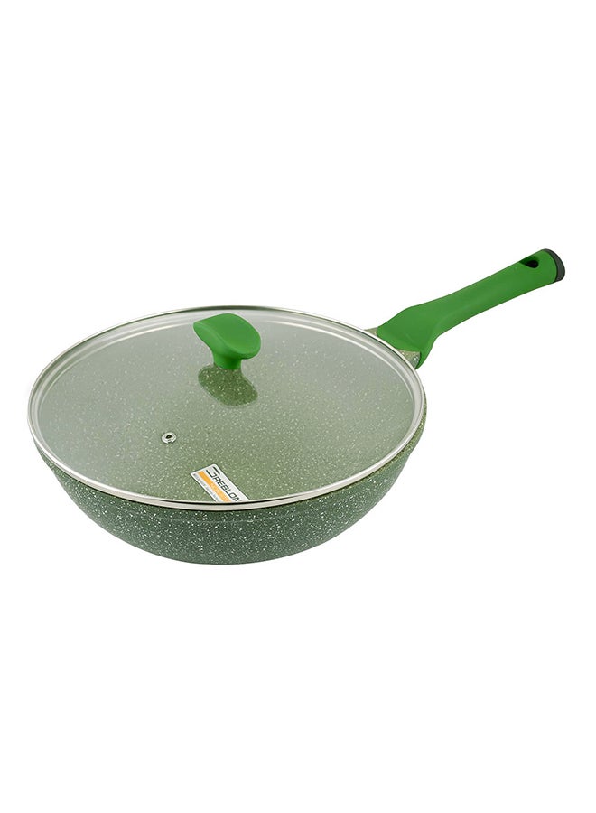 Prestige Granite Non-Stick Aluminium Wok Pan With Lid Green - Image 2