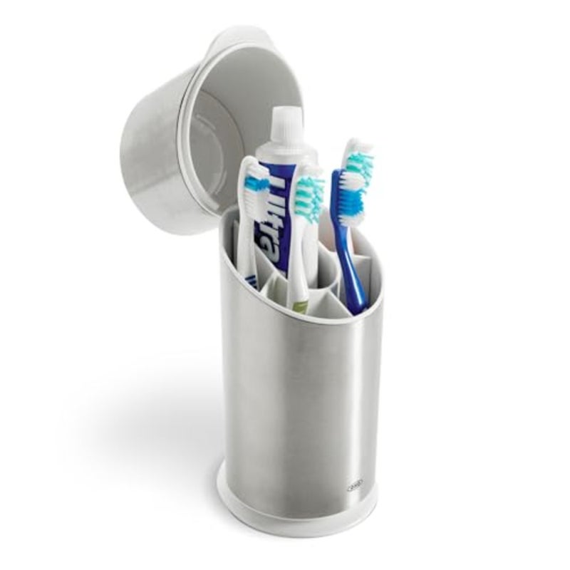 Good Grips Stainless Steel Toothbrush Organizer, Bathroom Organizer and Storage, Toothbrush Holder for Countertop, Sleek Modern Bathroom Accessories - Image 1