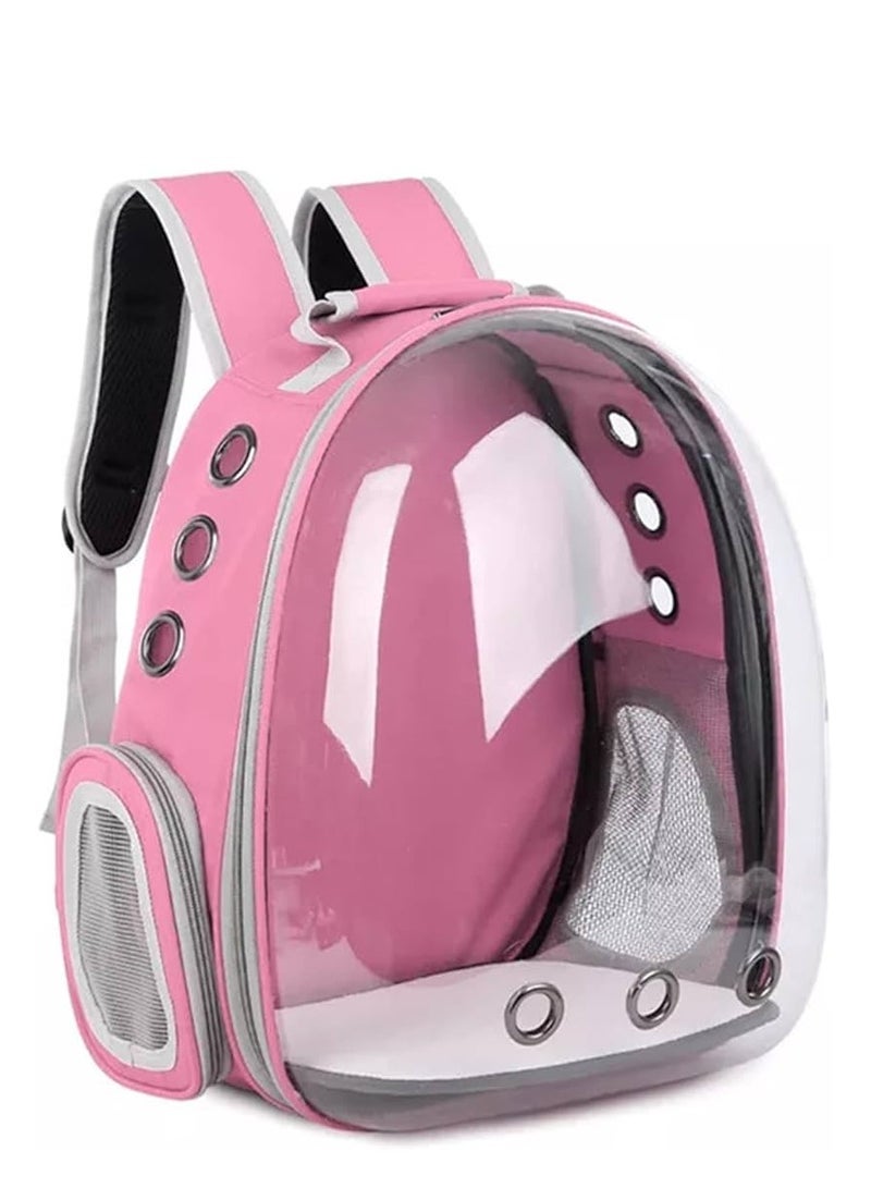 HAPPY PUSS Transparent pet carrier backpack: stylish pet bag for travel, breathable space capsule design, carrier for cats and dogs, suitable for traveling hiking and camping. Pink color - Image 1
