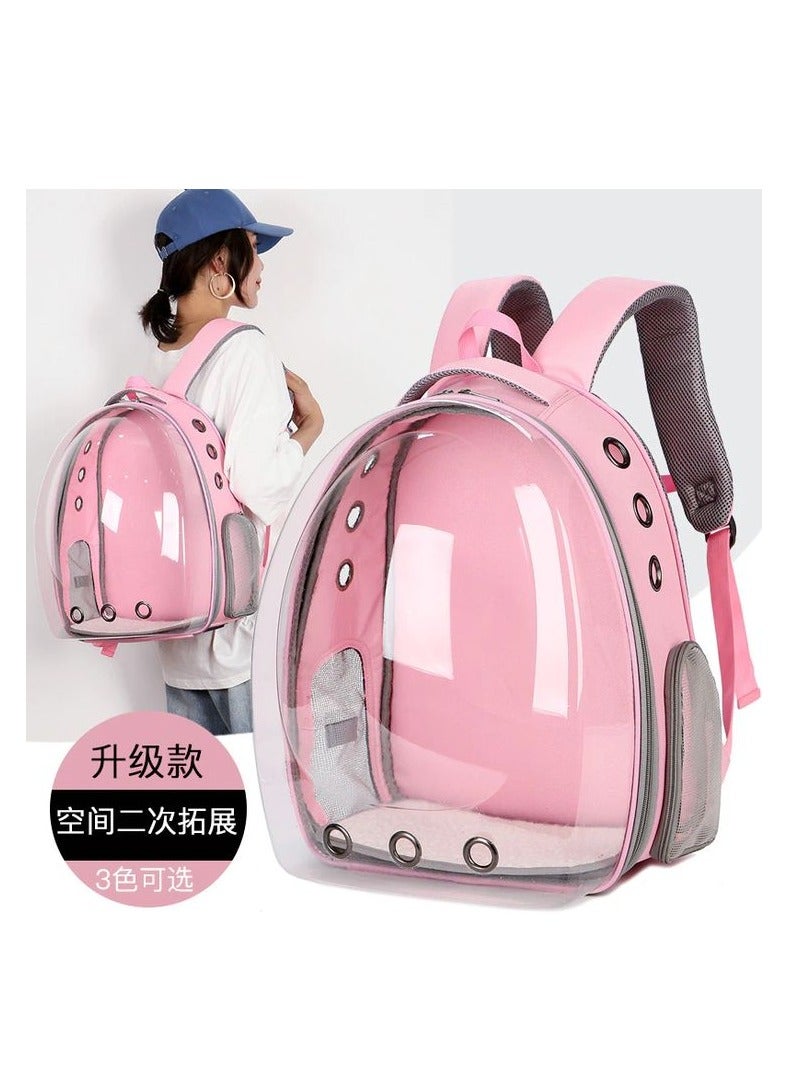 HAPPY PUSS Transparent pet carrier backpack: stylish pet bag for travel, breathable space capsule design, carrier for cats and dogs, suitable for traveling hiking and camping. Pink color - Image 2