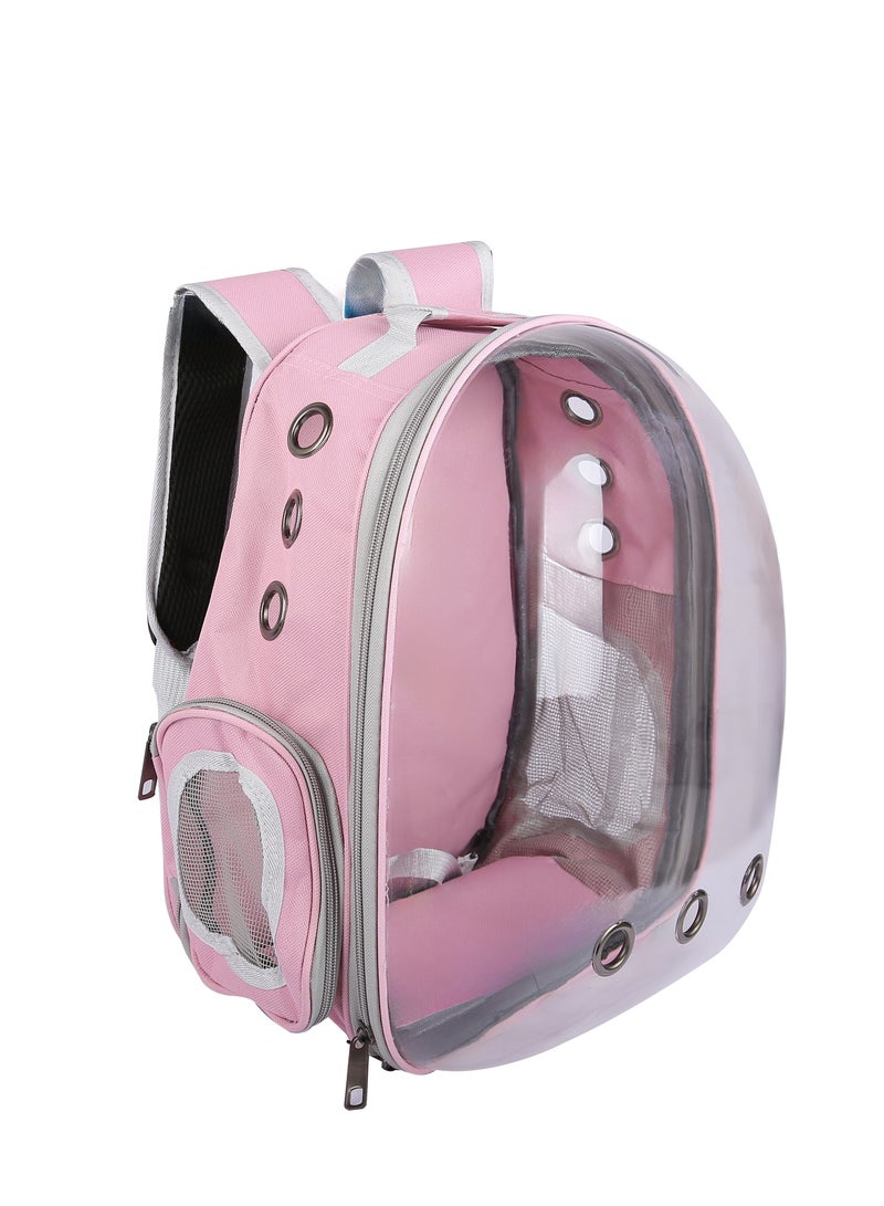 HAPPY PUSS Transparent pet carrier backpack: stylish pet bag for travel, breathable space capsule design, carrier for cats and dogs, suitable for traveling hiking and camping. Pink color - Image 4