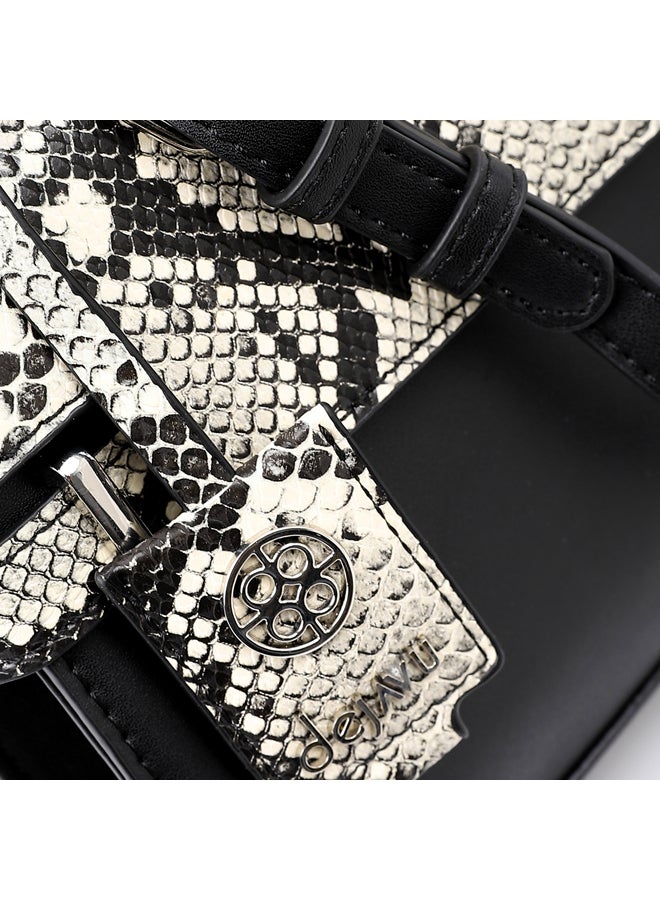 Reptile Pattern Cross Body Bag With Extra Handle - Black & Off White