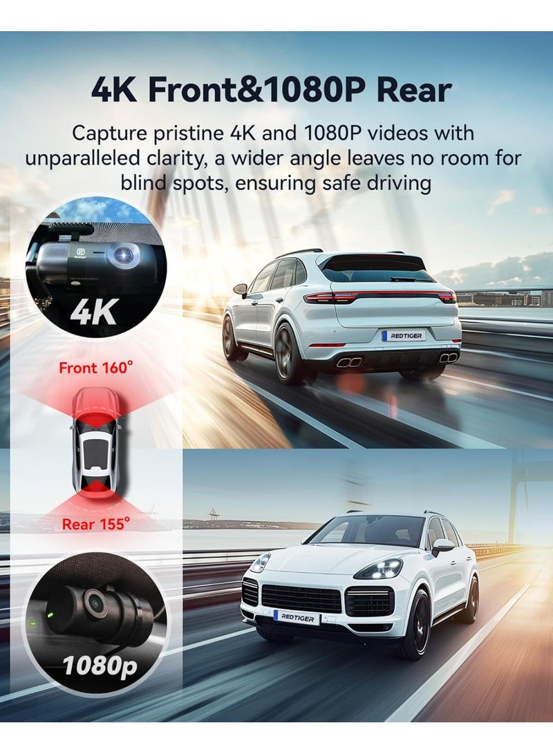 REDTIGER F9 Dash Cam 4K Front and Rear 1080P with Smart App Control,Dual Dash Cam for Cars with 32GB SD Card,GPS,Built-in WiFi,Night Vision,Parking Monitor,Loop Support 256GB Max - Image 5