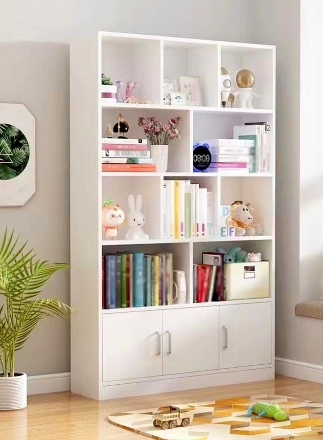 فاشون هوم رف كتب عصري فاخر متعدد الطبقات بثلاثة أبواب بمقبض معدني، مساحة تخزين مستقلة كبيرة لغرفة المعيشة والمكتب، 100×24×178 سم - Image 1