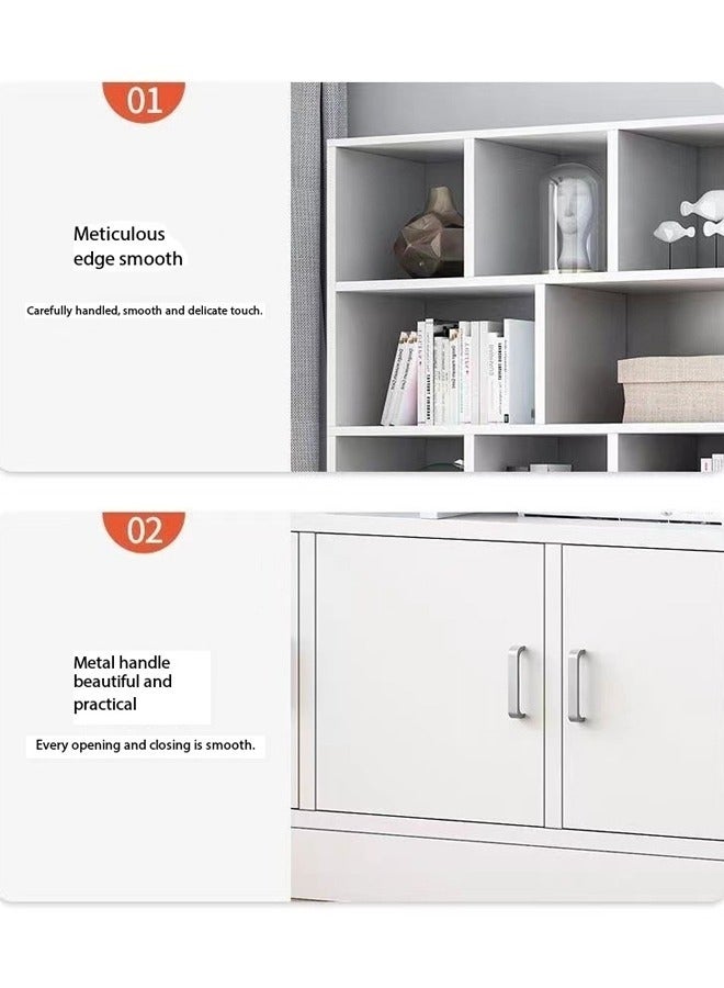 فاشون هوم رف كتب عصري فاخر متعدد الطبقات بثلاثة أبواب بمقبض معدني، مساحة تخزين مستقلة كبيرة لغرفة المعيشة والمكتب، 100×24×178 سم - Image 5