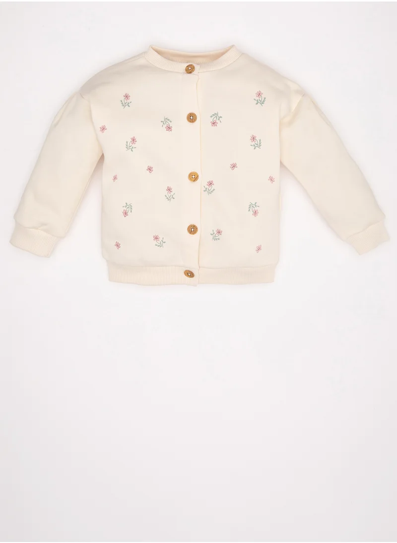 DeFacto Crew Neck Button-Up Floral Patterned Sweatshirt Cardigan