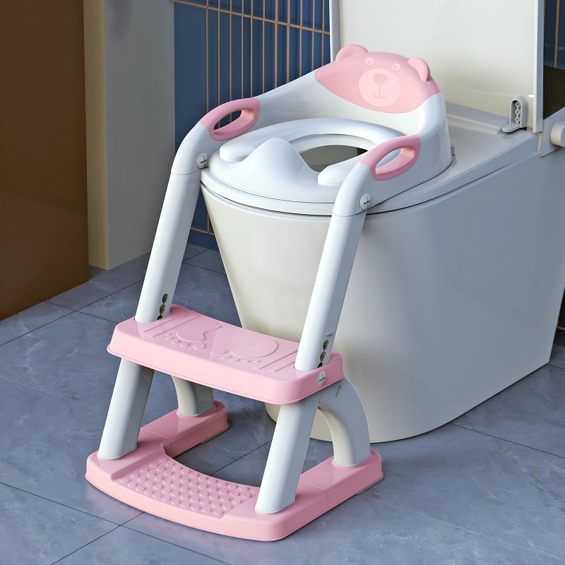 SKYROKU SKYROKU Potty Training Toilet New SectorShape Stabilized Base two in one Toddler Toilet Seat with Splash Guard Anti Slip Pad and Step Stool Pink 